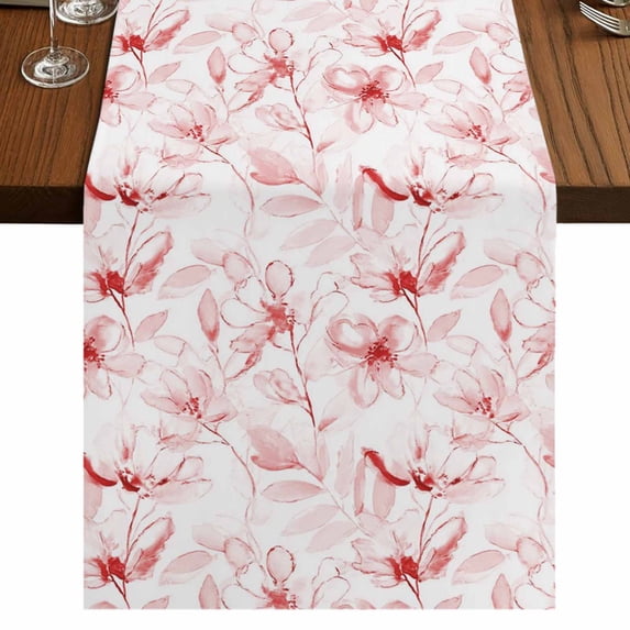 Table Runners 90 Inches Long Dress Scarves, Pink Flower Farmhouse Coffee/Dining/Kitchen Table Runner for Living Room, Watercolor Floral Botanical Line Drawing Print 13x90 Inch