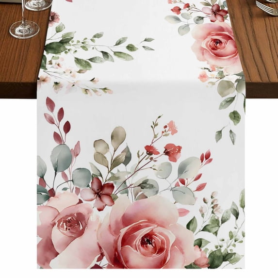 Table Runners 90 Inches Long Dress Scarves, Pink Valentine's Day Farmhouse Coffee/Dining/Kitchen Table Runner for Living Room, Romantic Roses Spring Floral 13x90 Inch