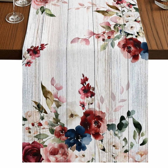 Table Runners 90 Inches Long Dress Scarves, Pink Valentine's Day Farmhouse Coffee/Dining/Kitchen Table Runner for Living Room, Spring Floral Eucalyptus Leaves Wooden 13x90 Inch