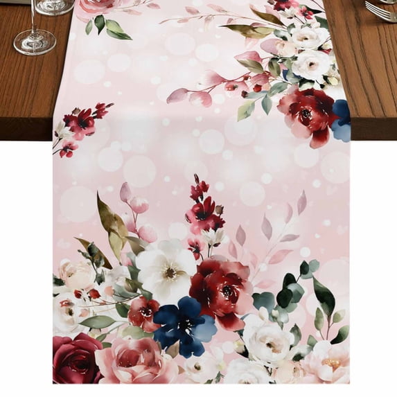 Table Runners 90 Inches Long Dress Scarves, Pink Valentine's Day Farmhouse Coffee/Dining/Kitchen Table Runner for Living Room, Spring Floral Eucalyptus Leaves 13x90 Inch