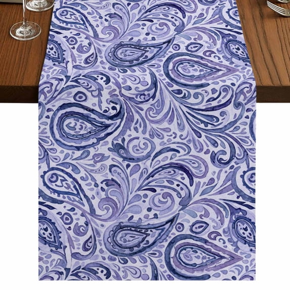 Table Runners 90 Inches Long Dress Scarves, Purple Navy Blue Farmhouse Coffee/Dining/Kitchen Table Runner for Living Room, Retro Botanical Abstract Art 13x90 Inch