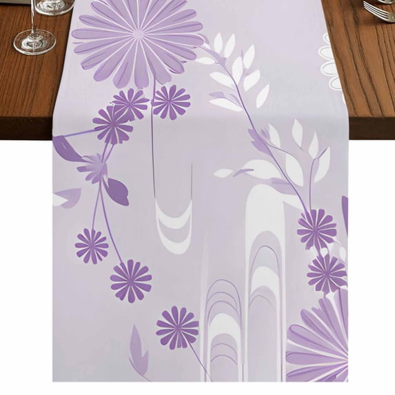 Table Runners 90 Inches Long Dress Scarves, Purple White Floral Farmhouse Coffee/Dining/Kitchen Table Runner for Living Room, Spring Botanical Leaves Farmhouse 13x90 Inch