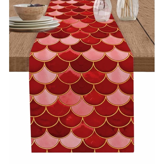 Table Runners 90 Inches Long Dress Scarves, Red Fish Scale Farmhouse Coffee/Dining/Kitchen Table Runner for Living Room, Modern Geometric Ombre Abstract Moroccan 13x90 Inch