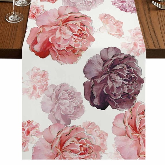Table Runners 90 Inches Long Dress Scarves, Red Ombre Spring Floral Farmhouse Coffee/Dining/Kitchen Table Runner for Living Room, Summer Botanical Flowers 13x90 Inch