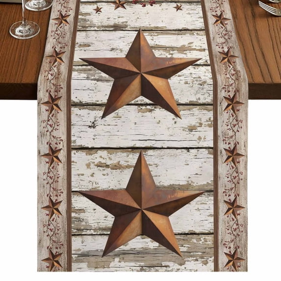 Table Runners 90 Inches Long Dress Scarves, Retro Farmhouse Farmhouse Coffee/Dining/Kitchen Table Runner for Living Room, Country Star Berries Text Wooden Grain 13x90 Inch