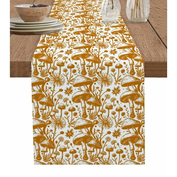 Table Runners 90 Inches Long Dress Scarves, Retro Mushrooms Farmhouse Coffee/Dining/Kitchen Table Runner for Living Room, Orange Fall Farmhouse Pastoral 13x90 Inch