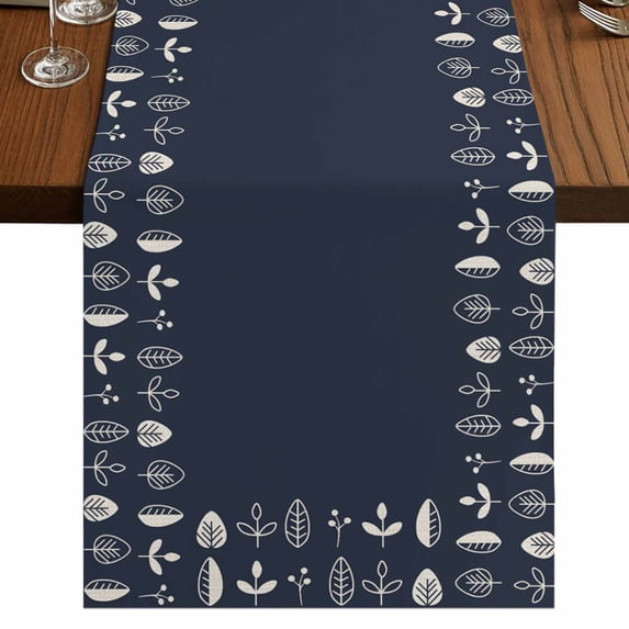Table Runners 90 Inches Long Dress Scarves, Rustic Botanical Farmhouse Coffee/Dining/Kitchen Table Runner for Living Room, Japanese Herb on Black Simple Art 13x90 Inch