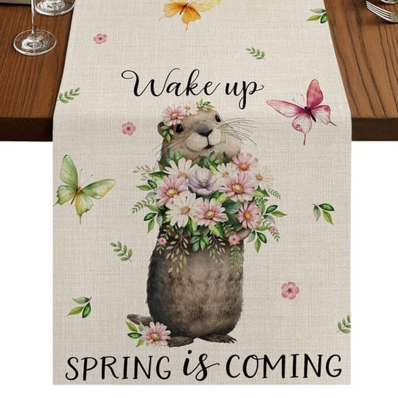 Table Runners 90 Inches Long Dress Scarves, Rustic Groundhog Farmhouse Coffee/Dining/Kitchen Table Runner for Living Room, Spring Floral Butterfly Botanical 13x90 Inch