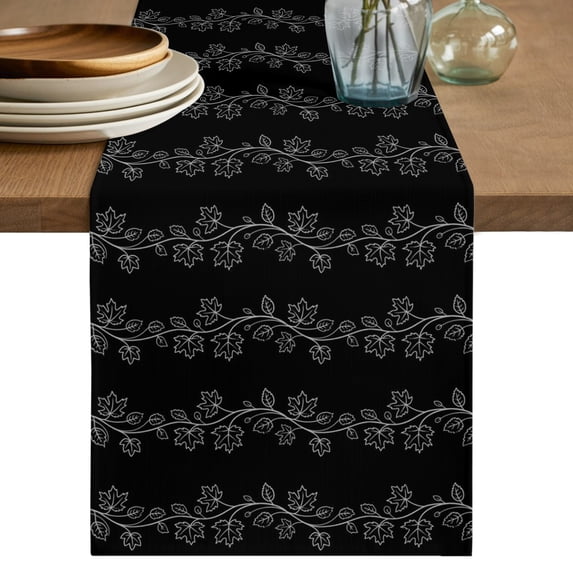 Table Runners 90 Inches Long Dress Scarves, Rustic Leaves Farmhouse Coffee/Dining/Kitchen Table Decor Table Runner for Living Room, Farmhouse Vine Leaf Pastoral Botanical Black 13x90 Inch