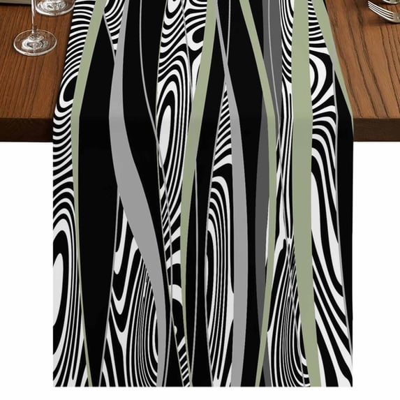 Table Runners 90 Inches Long Dress Scarves, Sage Green Black Stripes Farmhouse Coffee/Dining/Kitchen Table Runner for Living Room, Grey Abstract Gradient Striped 13x90 Inch