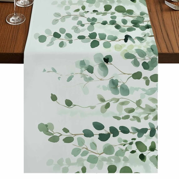 Table Runners 90 Inches Long Dress Scarves, Sage Green Eucalyptus Leaf Farmhouse Coffee/Dining/Kitchen Table Runner for Living Room, Spring Leaves Botanical 13x90 Inch