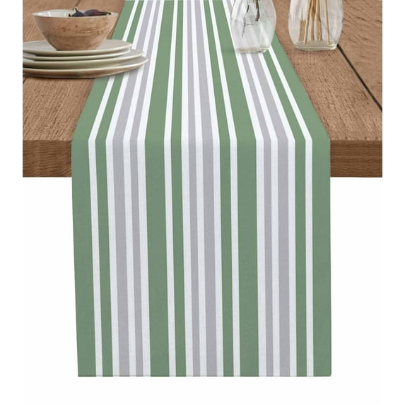 Table Runners 90 Inches Long Dress Scarves, Sage Green Stripes Farmhouse Coffee/Dining/Kitchen Table Runner for Living Room, Modern Minimalist Horizontal Ombre Lines 13x90 Inch