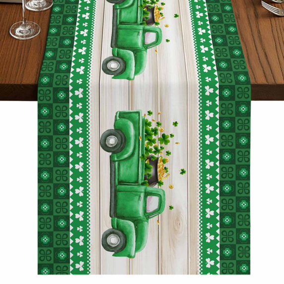 Table Runners 90 Inches Long Dress Scarves, Saint Patrick's Day Farmhouse Coffee/Dining/Kitchen Table Runner for Living Room, Luck Leaves Car Grey Wooden Plaid 13x90 Inch