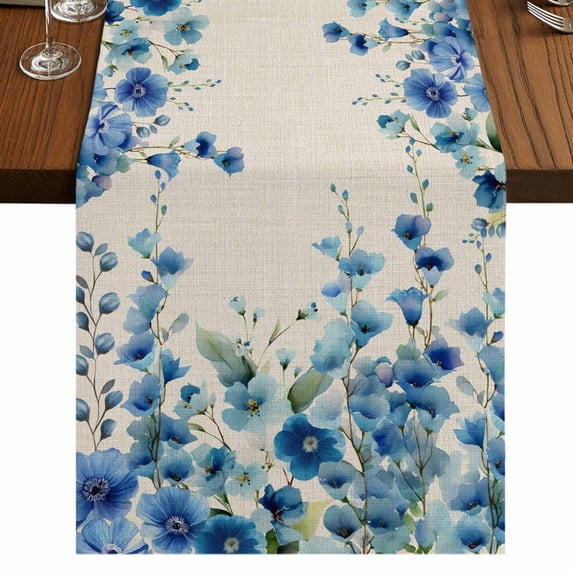 Table Runners 90 Inches Long Dress Scarves, Spring Blue Floral Farmhouse Coffee/Dining/Kitchen Table Runner for Living Room, Farmhouse Weeping Floral Leaves Burlap 13x90 Inch