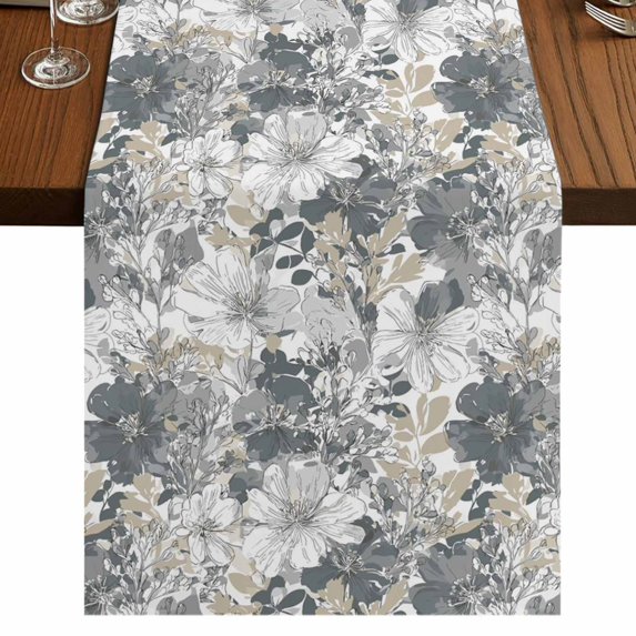 Table Runners 90 Inches Long Dress Scarves, Spring Botanical Farmhouse Coffee/Dining/Kitchen Table Runner for Living Room, Country Floral Leaves Gray Brown 13x90 Inch