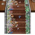 thumbnail image 1 of Table Runners 90 Inches Long Dress Scarves, Spring Botanical Farmhouse Coffee/Dining/Kitchen Table Runner for Living Room, Farmhouse Black Plaid Brown Wooden Grain 13x90 Inch, 1 of 9