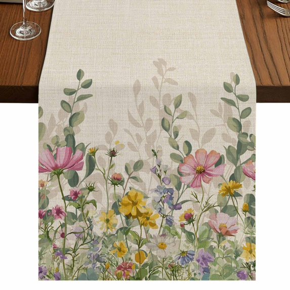 Table Runners 90 Inches Long Dress Scarves, Spring Botanical Farmhouse Coffee/Dining/Kitchen Table Runner for Living Room, Watercolor Floral Eucalyptus Leaves Beige 13x90 Inch
