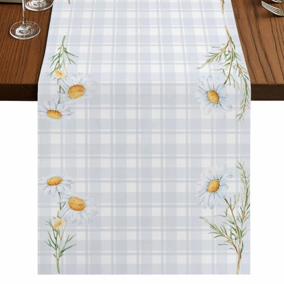 Table Runners 90 Inches Long Dress Scarves, Spring Daisy Floral Farmhouse Coffee/Dining/Kitchen Table Runner for Living Room, Yellow Plaid Summer Botanical 13x90 Inch