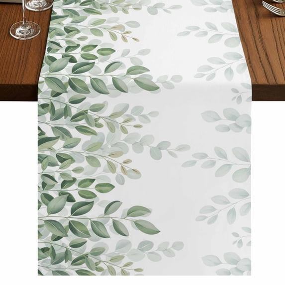 Table Runners 90 Inches Long Dress Scarves, Spring Emerald Green Eucalyptus Farmhouse Coffee/Dining/Kitchen Table Runner for Living Room, Botanical Leaf Country 13x90 Inch