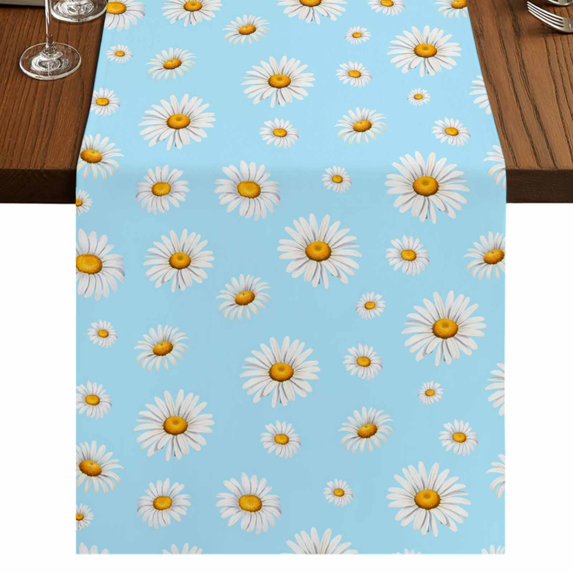 Table Runners 90 Inches Long Dress Scarves, Spring Floral Daisy Farmhouse Coffee/Dining/Kitchen Table Runner for Living Room, Blue Elegant Pastoral Flowers Watercolor 13x90 Inch