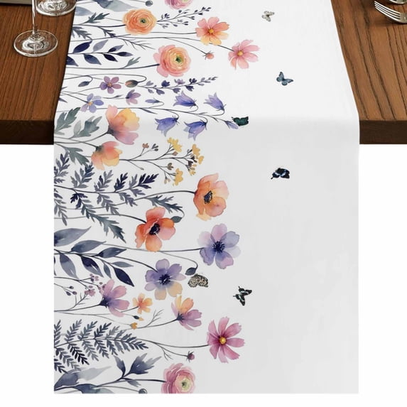 Table Runners 90 Inches Long Dress Scarves, Spring Floral Farmhouse Coffee/Dining/Kitchen Table Runner for Living Room, Elegant Pastoral Flowers Botanical 13x90 Inch