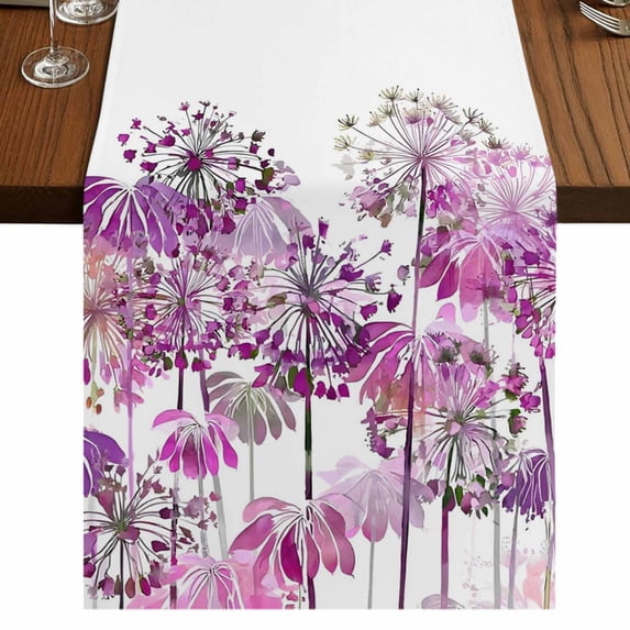 Table Runners 90 Inches Long Dress Scarves, Spring Floral Farmhouse Coffee/Dining/Kitchen Table Runner for Living Room, Pink Onion Dandelion Flowers Botanical 13x90 Inch