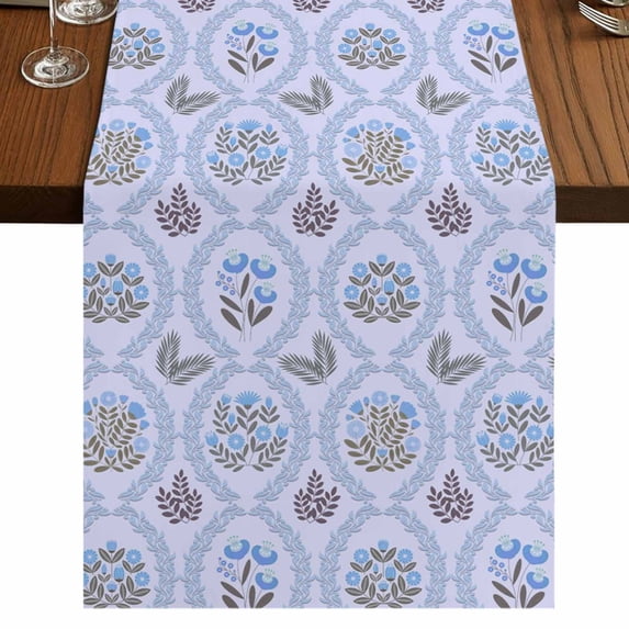 Table Runners 90 Inches Long Dress Scarves, Spring Floral Farmhouse Coffee/Dining/Kitchen Table Runner for Living Room, Retro Flowers Leaves Botanical Light Blue 13x90 Inch