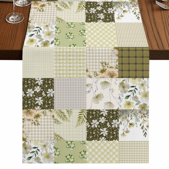 Table Runners 90 Inches Long Dress Scarves, Spring Floral Farmhouse Coffee/Dining/Kitchen Table Runner for Living Room, Yellow Flowers Botanical Patchwork Grid Bohemia 13x90 Inch
