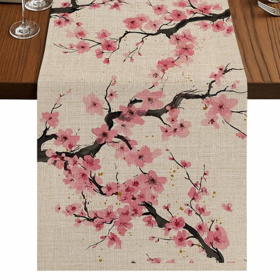 Table Runners 90 Inches Long Dress Scarves, Spring Flowers Farmhouse Coffee/Dining/Kitchen Table Runner for Living Room, Country Pink Peach Blossoms Botanical Floral 13x90 Inch