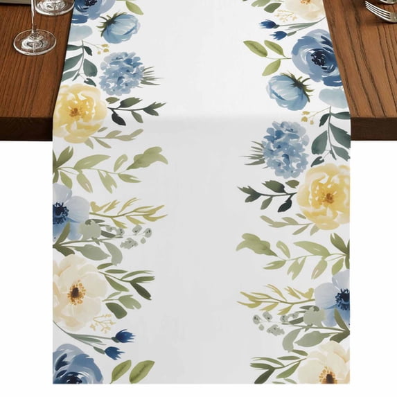Table Runners 90 Inches Long Dress Scarves, Spring Flowers Farmhouse Coffee/Dining/Kitchen Table Runner for Living Room, Watercolor Wildflowers Botanical Floral Leaf 13x90 Inch