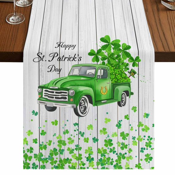 Table Runners 90 Inches Long Dress Scarves, St. Patrick's Day Farmhouse Coffee/Dining/Kitchen Table Runner for Living Room, Spring Lucky Grass Truck Gray Wood 13x90 Inch