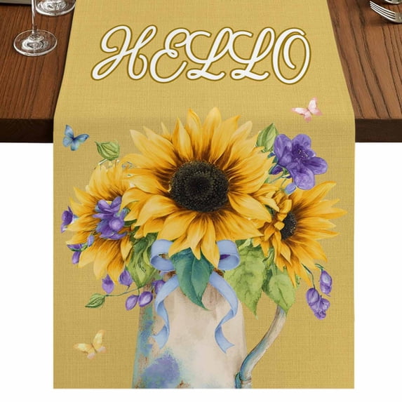 Table Runners 90 Inches Long Dress Scarves, Sunflower Farmhouse Coffee/Dining/Kitchen Table Runner for Living Room, Yellow Flowers Summer Botanical Farmhouse 13x90 Inch