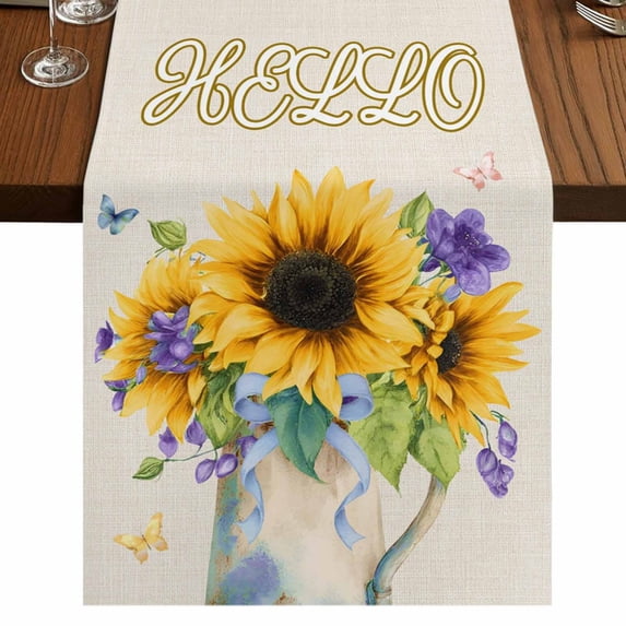 Table Runners 90 Inches Long Dress Scarves, Sunflower Farmhouse Coffee/Dining/Kitchen Table Runner for Living Room, Yellow Flowers Summer Botanical Pastoral Rustic 13x90 Inch