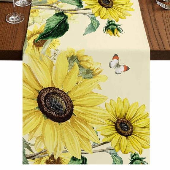 Table Runners 90 Inches Long Dress Scarves, Sunflowers Farmhouse Coffee/Dining/Kitchen Table Runner for Living Room, Spring Botanical Watercolor Blossom Flowers 13x90 Inch