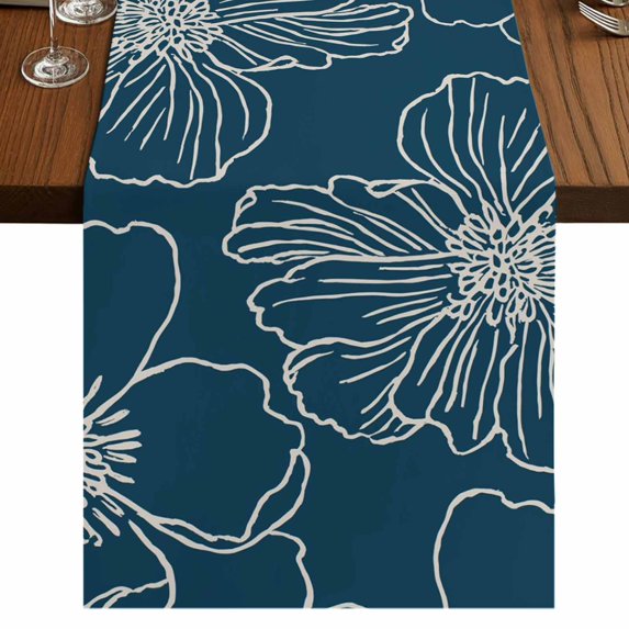Table Runners 90 Inches Long Dress Scarves, Teal Flowers Farmhouse Coffee/Dining/Kitchen Table Runner for Living Room, Spring Floral Botanical Modern Art 13x90 Inch