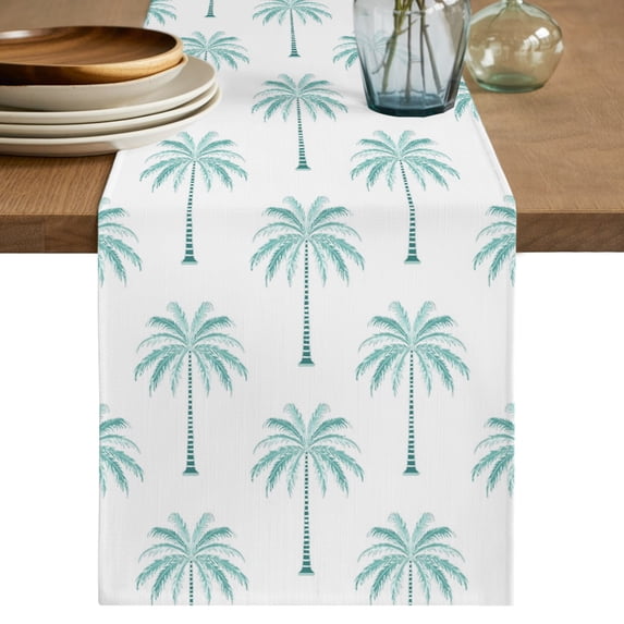 Table Runners 90 Inches Long Dress Scarves, Teal Geeen Palm Trees Farmhouse Coffee/Dining/Kitchen Table Decor Table Runner for Living Room, Tropical Summer Beach Botanical 13x90 Inch