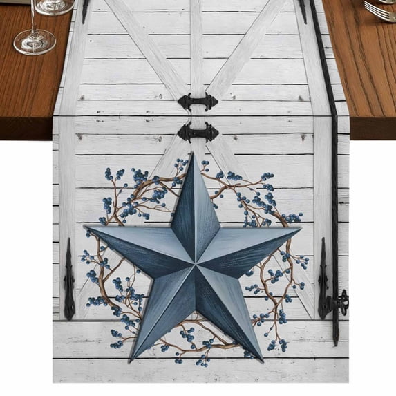 Table Runners 90 Inches Long Dress Scarves, Texas Star Vintage Farmhouse Coffee/Dining/Kitchen Table Runner for Living Room, Navy Blue Retro Wooden Berry 13x90 Inch