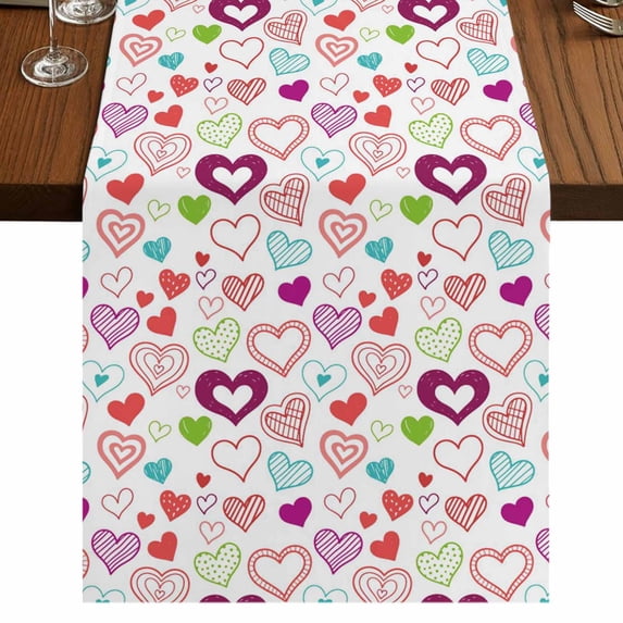 Table Runners 90 Inches Long Dress Scarves, Valentine's Day Farmhouse Coffee/Dining/Kitchen Table Runner for Living Room, Colorful Heart Love Modern Country 13x90 Inch