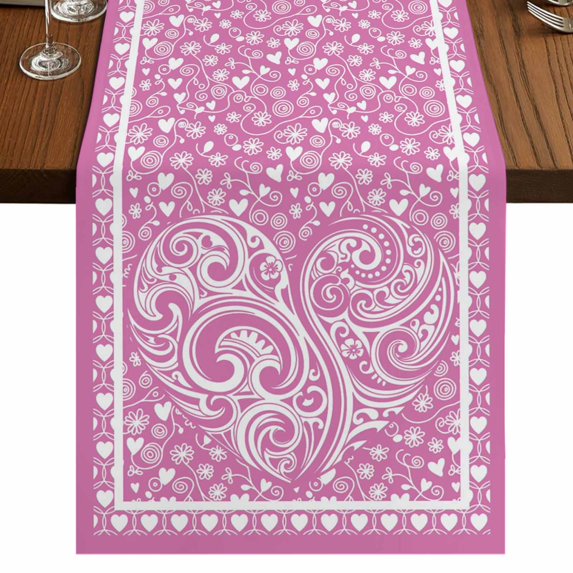 Table Runners 90 Inches Long Dress Scarves, Valentine's Day Farmhouse Coffee/Dining/Kitchen Table Runner for Living Room, Pink Love Rustic Retro Abstract Art 13x90 Inch
