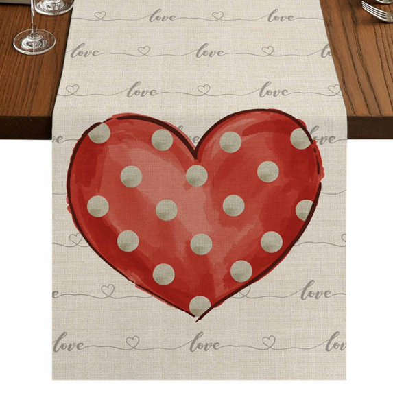 Table Runners 90 Inches Long Dress Scarves, Valentine's Day Farmhouse Coffee/Dining/Kitchen Table Runner for Living Room, Red Love Polka Dots Line Minimalist Beige 13x90 Inch