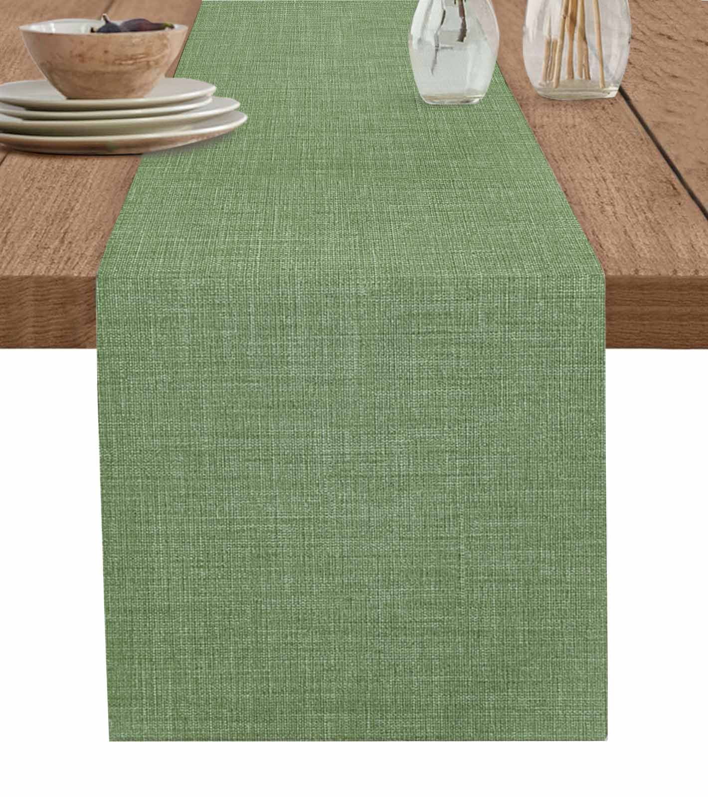 Table Runners 90 Inches Long Dress Scarves, Vintage Forest Green Farmhouse Coffee/Dining/Kitchen Table Runner for Living Room, Farmhouse Retro Solid Color Linen Texture 13x90 Inch