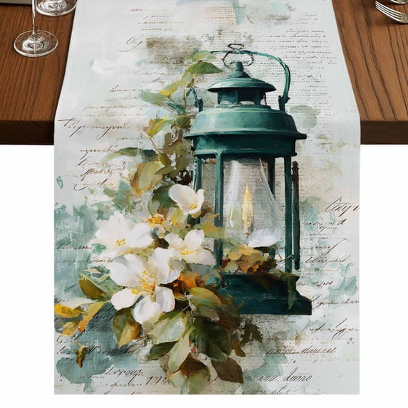 Table Runners 90 Inches Long Dress Scarves, Vintage Oil Light Farmhouse Coffee/Dining/Kitchen Table Runner for Living Room, Spring Flowers Leaves Candles Country 13x90 Inch