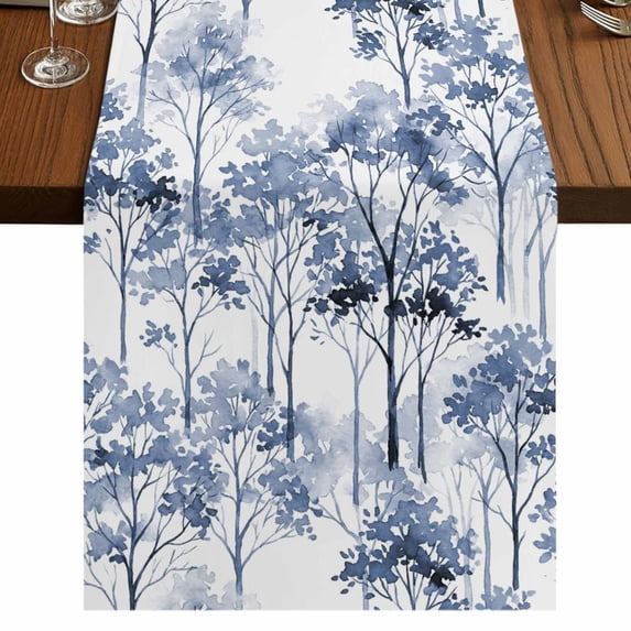 Table Runners 90 Inches Long Dress Scarves, Watercolor Forest Blue Farmhouse Coffee/Dining/Kitchen Table Runner for Living Room, Abstract Art Modern Trees 13x90 Inch