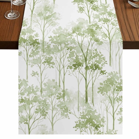 Table Runners 90 Inches Long Dress Scarves, Watercolor Forest Sage Green Farmhouse Coffee/Dining/Kitchen Table Runner for Living Room, Abstract Art Modern Trees 13x90 Inch