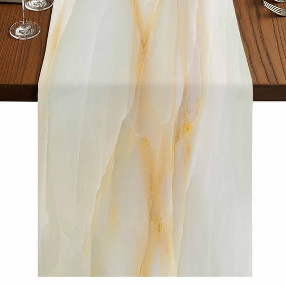 Table Runners 90 Inches Long Dress Scarves, White Golden Marble Farmhouse Coffee/Dining/Kitchen Table Runner for Living Room, Abstract Modern Art Marble Cracks 13x90 Inch