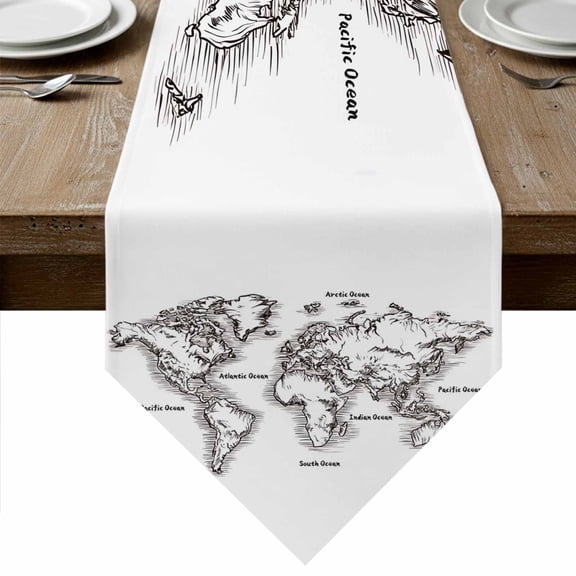 Table Runners 90 Inches Long, Nautical Map Cotton Linen Kitchen Dining Coffee Table Runner for Party Home Decor, Coastal Vintage Ocean Map Compass Tabletop Dresser Scarves Runner Decor 13x90 Inch