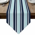 thumbnail image 1 of Table Runners 90 Inches Long, Navy Blue Turquoise Striped Cotton Linen Kitchen Dining Coffee Table Runner for Party Home Decor, Gradient Horizontal Lines Tabletop Dresser Scarves Runner 13x90 Inch, 1 of 9