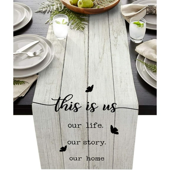Table Runners 90 inches Long This is Us Our Life Our Story Our Home Table Runner Farmhouse Dresser Scarves Decortaive Table Runner Cover for Dining Coffee Table Holiday Party Wedding