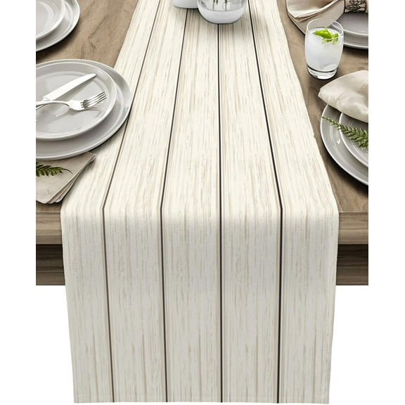 Table Runners Small 13X36 Inches Ivory White,Cotton Linen Farmhouse Retro Rustic Barn Wood Texture Tablecloths Non-Slip Party Table Decorations for Kitchen,Home,Dining,Outdoor,