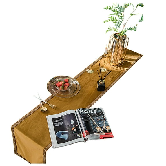 Table Runners,Solid Color Dutch Velvet Table Runners With Gold Line Edge,Stain Resistant Table Runners For Piano TV Cabinet Coffee Table Dining Table-Gold-30x200cm